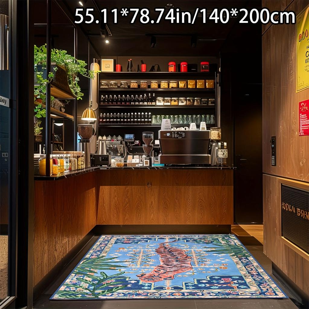 Crystal Velvet Non Slip Point Plast Soles Blue Hidden Tiger Pattern Carpet Sofa Pad Door Mat Bedroom Rug Home Decor