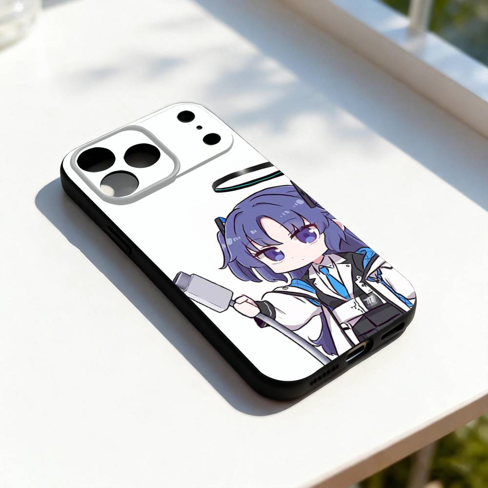 Hayase Yuuka B-Blue A-Archive Phone Case For iPhone 11,12,13,14,15,16,17,Pro,Max,Plus,E,SE4,Air,Mini Black Soft Cover