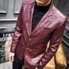 Giacca in Pelle con Colletto da Abito Slim Fit Uomo Giovane in Pelle PU Primavera Uomo Casual da Lavoro Cappotto in Pelle Uomo