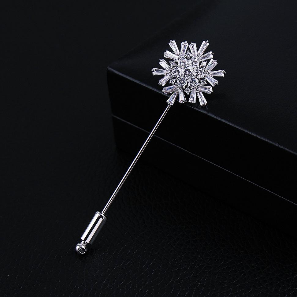 Stylish Snowflake Zircon Brooch for Men s Suit Lapels