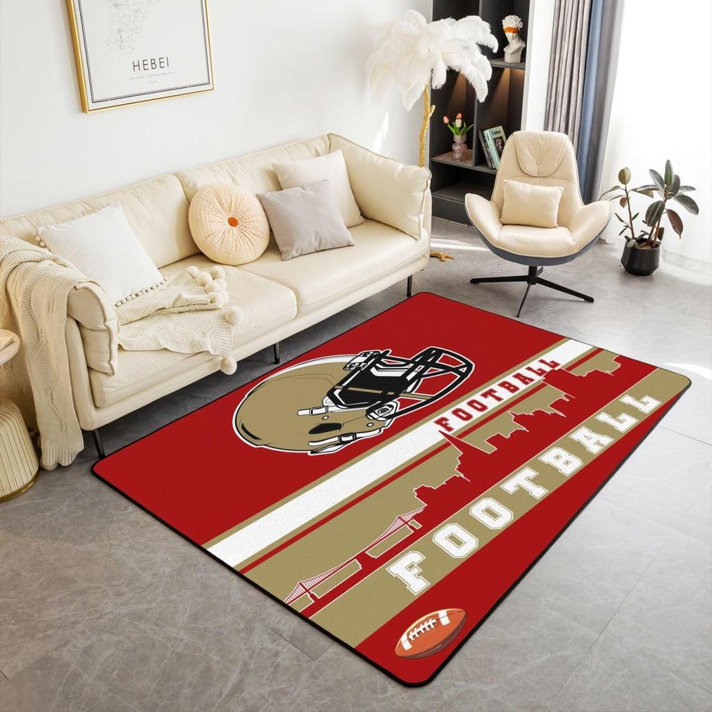 Erose Braut Fußball Stadt Bereichsteppich 4'11" x 3'3" Fußballteppich für Jungen Mädchen Braun Rot Rugby Spiel Teppich Fußballfans Schlafzimmer Dekor Sport B