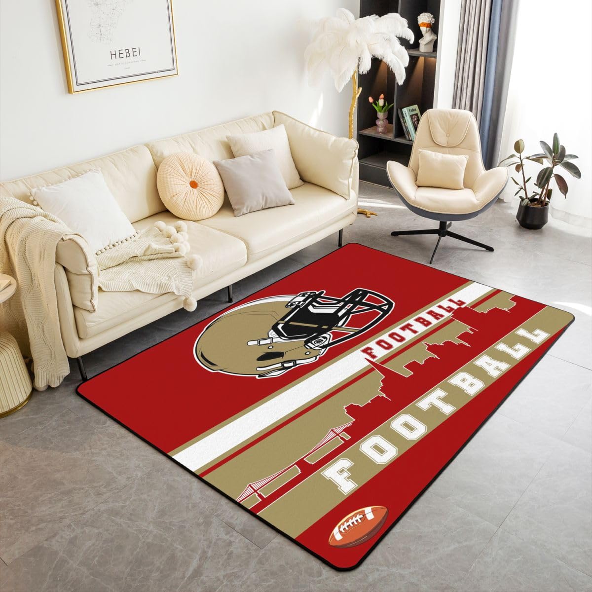 

Erosebridal Football City Area Rug 4 11 x 3 3 Football Rug for Boys Girls Brown Red Rugby Game Carpet Football Fans Bedroom Decor Sports B 160cm x 200cm