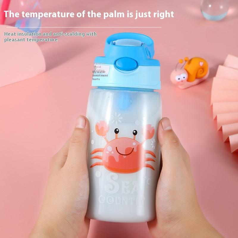480Ml Kids Water Sippy Cup Cartoon Baby Feeding Cup With Straws Leakproof Water Bottle Outdoor Portable Duckbill Straw Cups