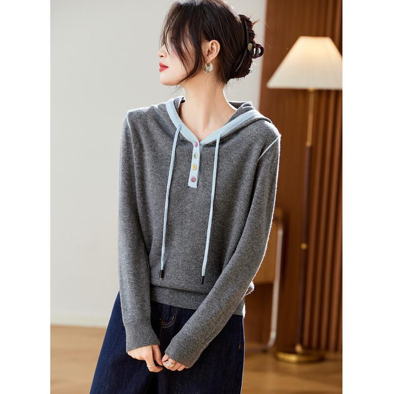 Srcr Women's 100% Wool Hooded Knit Sweater