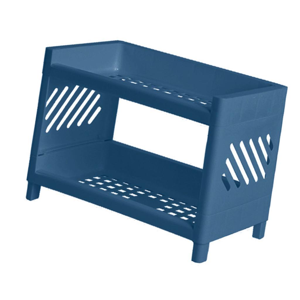 2 Tier Desktop Shelf Plastic Desktop Storage Organizer Rack for Bedroom Dorm Office Navy Blue