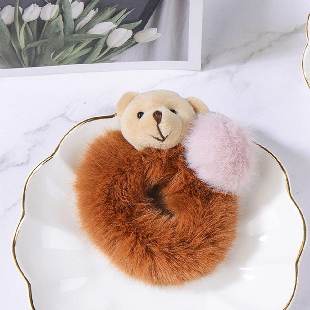 Girls Lovely Elastic Scrunchie Plush Bear Rubber Bands Hair Rope Hair Accessories Ponytail Holder