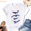 Funny Dolphin Print Tshirt Unisexs Clothing Harajuku Kawaii Clothes Whale Flowers Summer Tops Fashion T Shirt Femme
