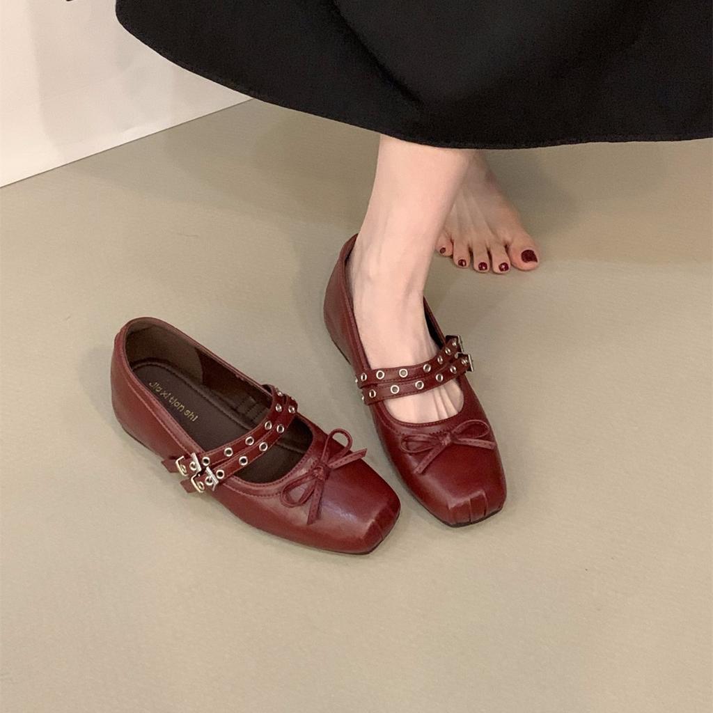 Inner height increase red Mary Jane single shoes women's shoes 2025 spring and autumn season with skirt ballet bow evening shoes
