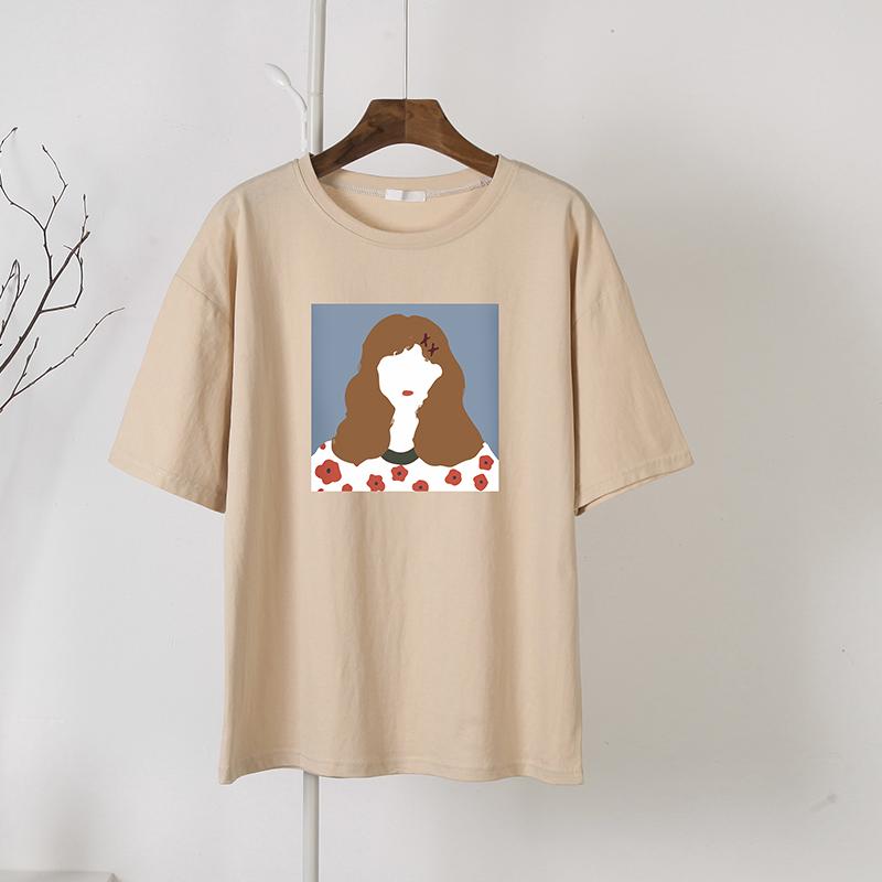 

Hirsionsan, модная свободная футболка, женские повседневные мягкие футболки с круглым вырезом и принтом для милых девочек, женские новые универсальные топы с короткими рукавами, женские топы L хаки