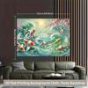 2D Printed Lucky Koi Backdrop Sakura Flowers Turquoise Water Party Photo Booth Background