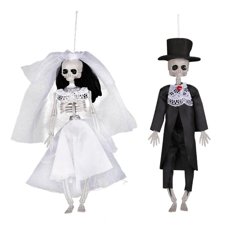 

Halloween Decorations Outdoor Hanging Bride Groom Skeleton Poseable Hanging Skull Scary Room Pendant Yard Decors 1