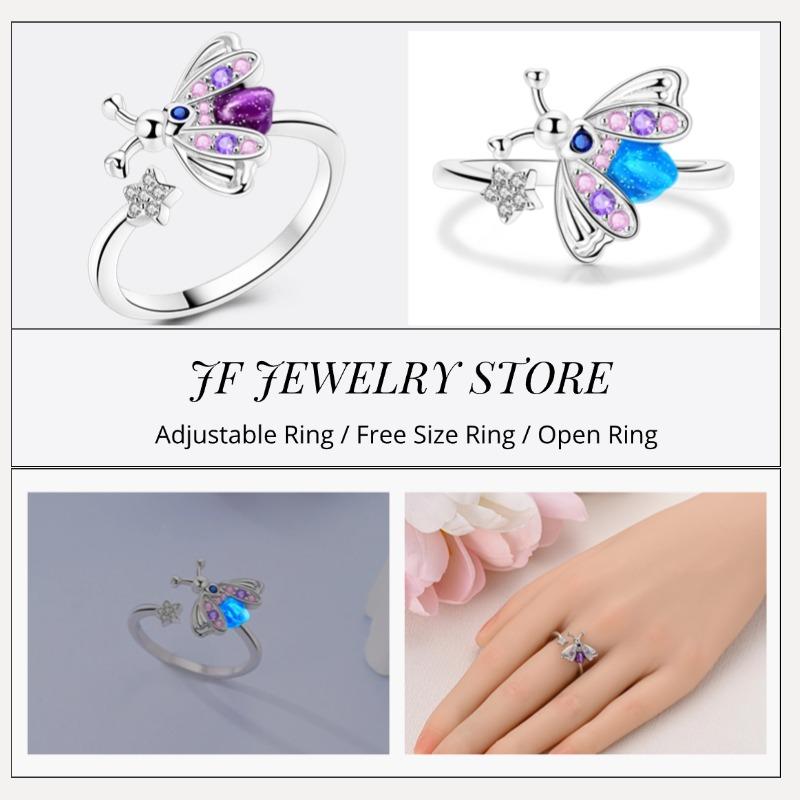 Free Size Ring For Women S925 Silver Original Blue Eyes Dragon Bee Shell Cherry Adjustable Rings Clover Chain Open Ring Jewelry