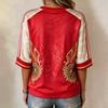 Women's Fashion Printed Round Neck Three-Quarter Sleeve Pullover Top with Mexico Soccer Graphic