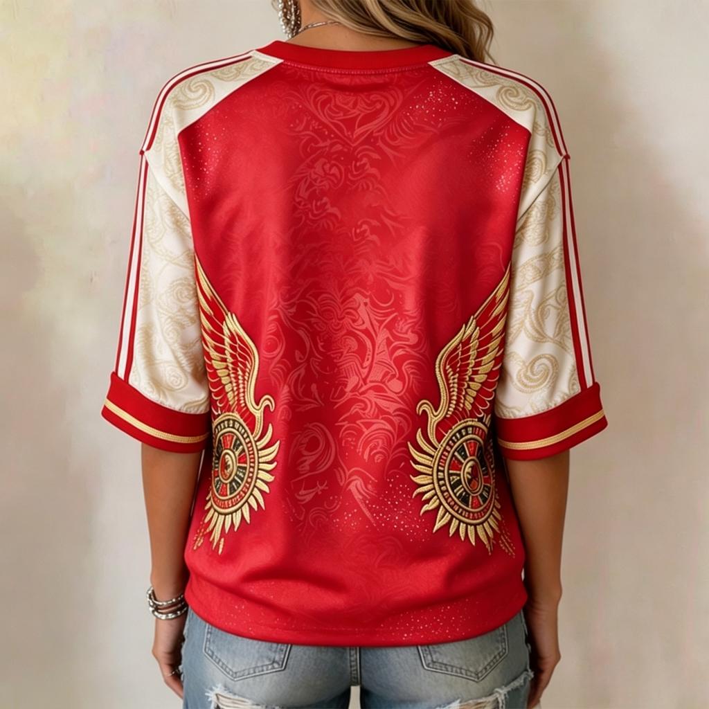 Women's Fashion Printed Round Neck Three-Quarter Sleeve Pullover Top with Mexico Soccer Graphic