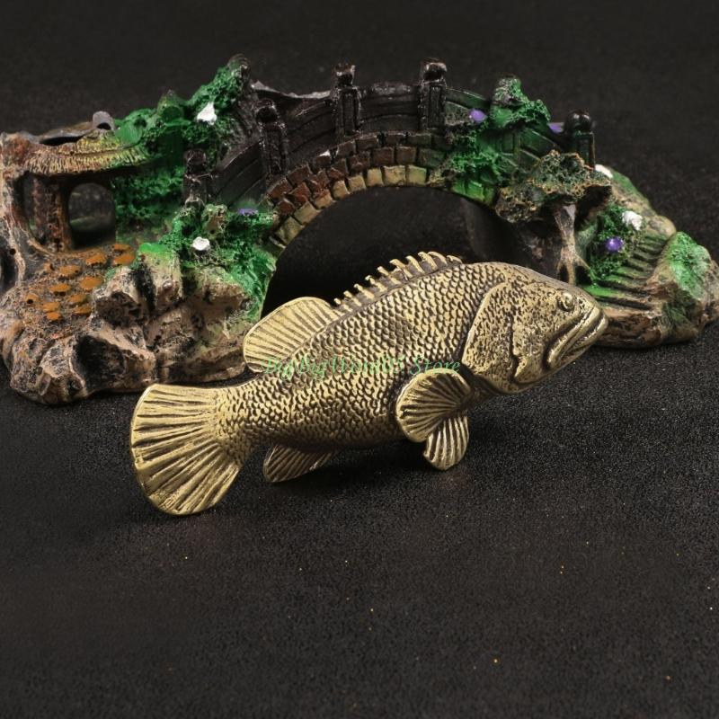 24TE Brasses Art Piece Traditional Chinese Grouper Model Antique Metal Marine Life Minaiture Statue for Home Office Decoration CN