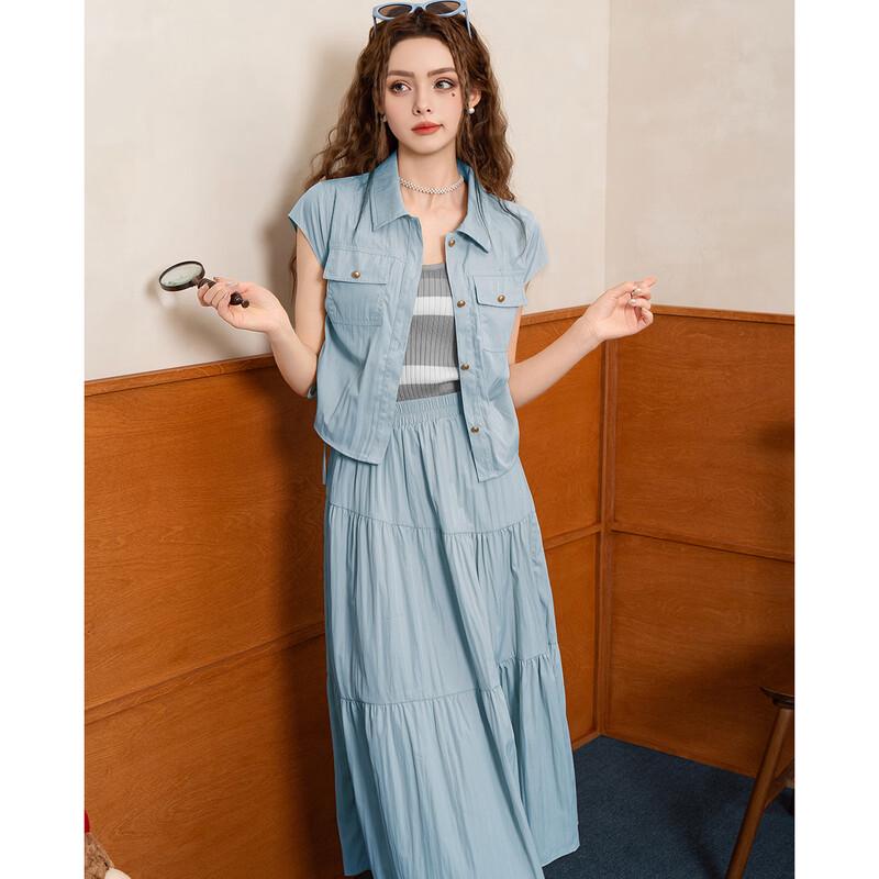 TERRE BLEUE Women's Summer Commuter Shirt & Skirt Set