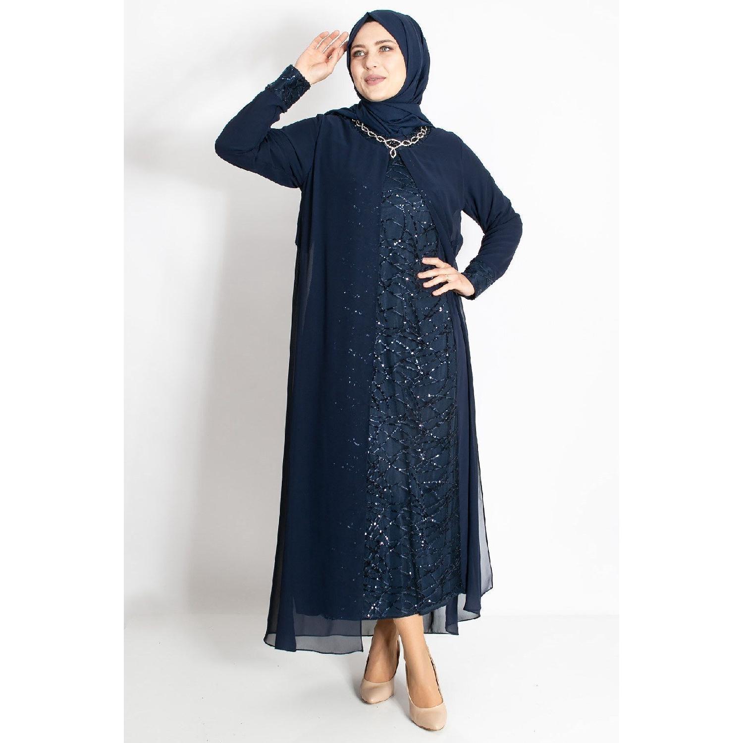 

Sequin Detailed Evening Dress Navy Blue Mda2218 46 зелений