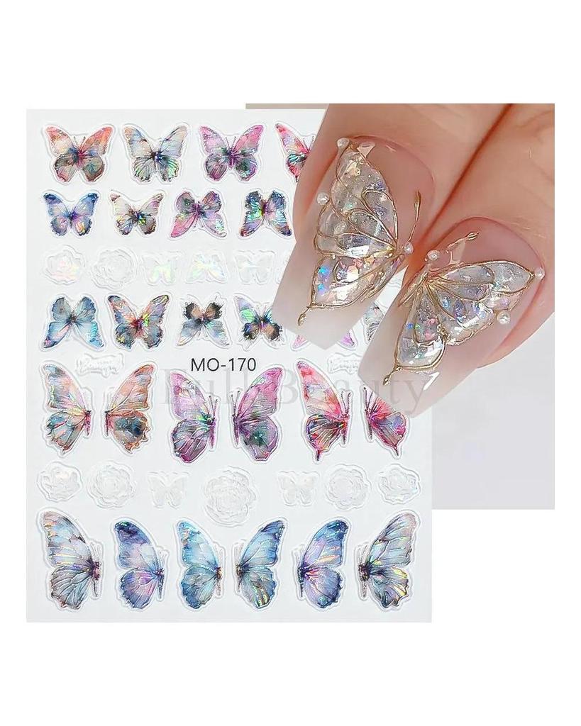 Colorful Butterfly Laser Manicure Decor Sliders Relief Engraved 5D Embossed Nail Stickers Nail Art Sticker Decal