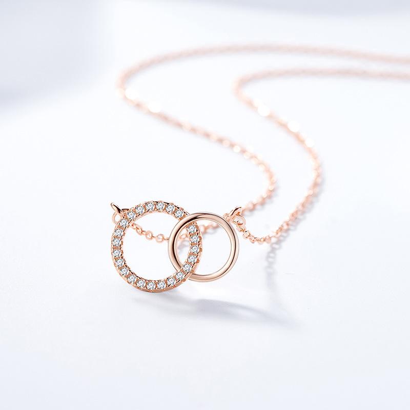 Double Ring Necklace for Women with Versatile Personality and Interlocking Double Circle Pendant