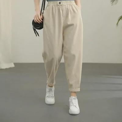 Pantalon sarouel rétro slim pour femme, couleur unie, taille élastique, été 2024