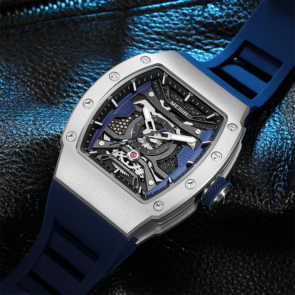 Megir Luxury Men's Automatic Mechanical Watch Waterproof Hollow Out Silicone Strap Sports Wristwatch Clock Reloj Hombre 8604