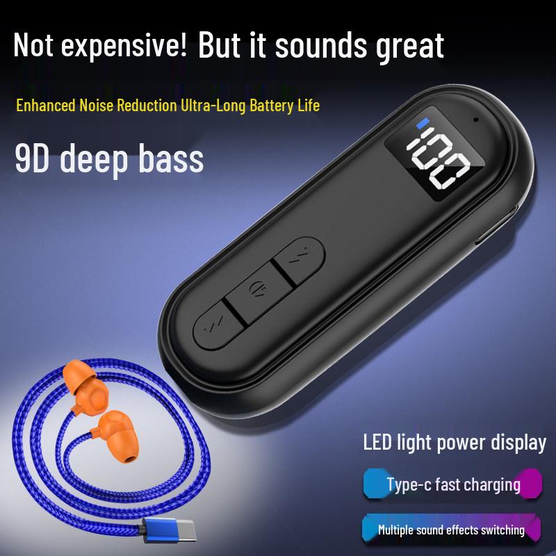 Universal Clip-On Bluetooth Headphone Receiver with Extended Battery, High-Quality Sound, Noise Reduction, and HD Calls