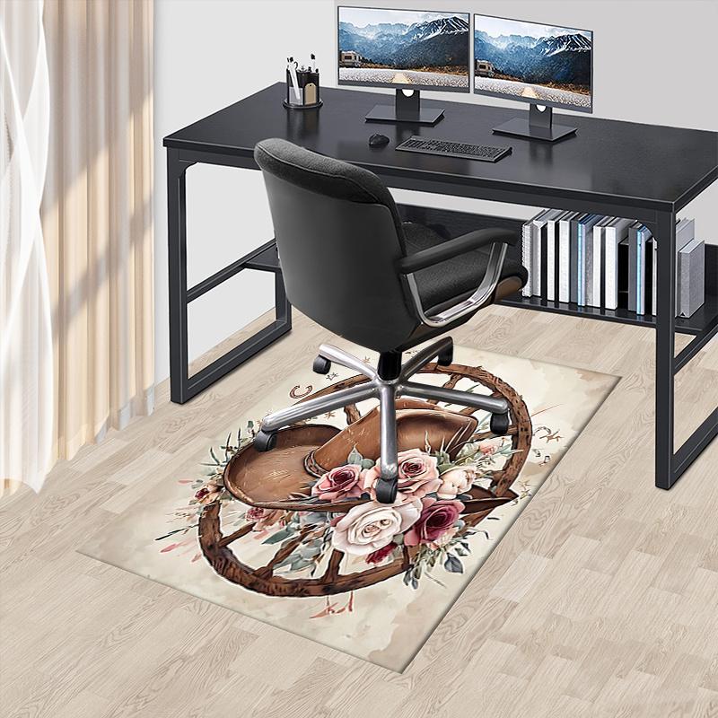 

Western Cowboy Hat Chair Mat - Office Carpet with Roses and Wagon Wheel Design, Perfect for Home Decor, Living Room, Bedroom, Gift Idea0259A 60cm by 90cm