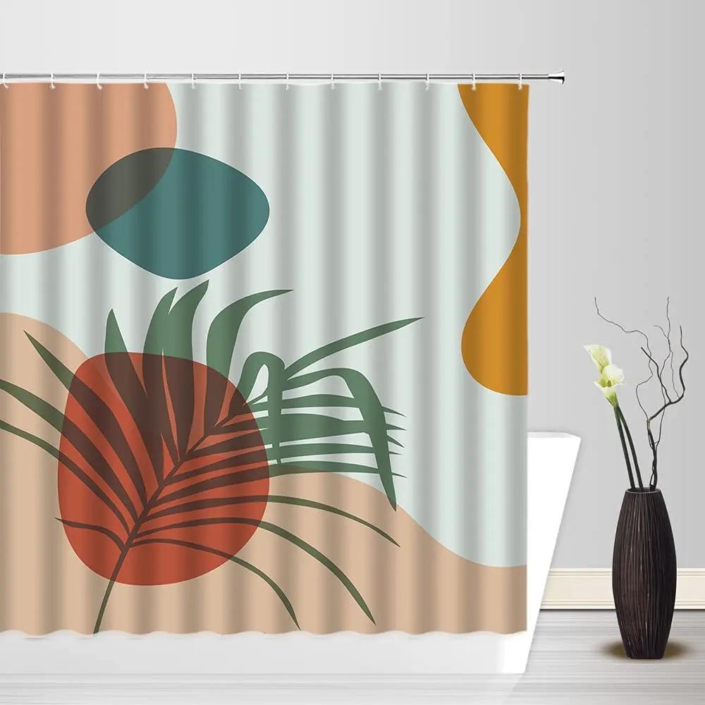 Boho Style Modern Shower Curtains Abstract Retro Geometric Rainbow Minimalist Art Waterproof Bathroom Decor Bathtub Screen