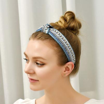 Boho Dżetowa Sztuczna Perła Węzłowa Opaska Błyszcząca Cekinowa Obręcz do Włosów Eleganckie Akcesoria do Włosów dla Kobiet Dziewcząt Szeroka Opaska Prezenty