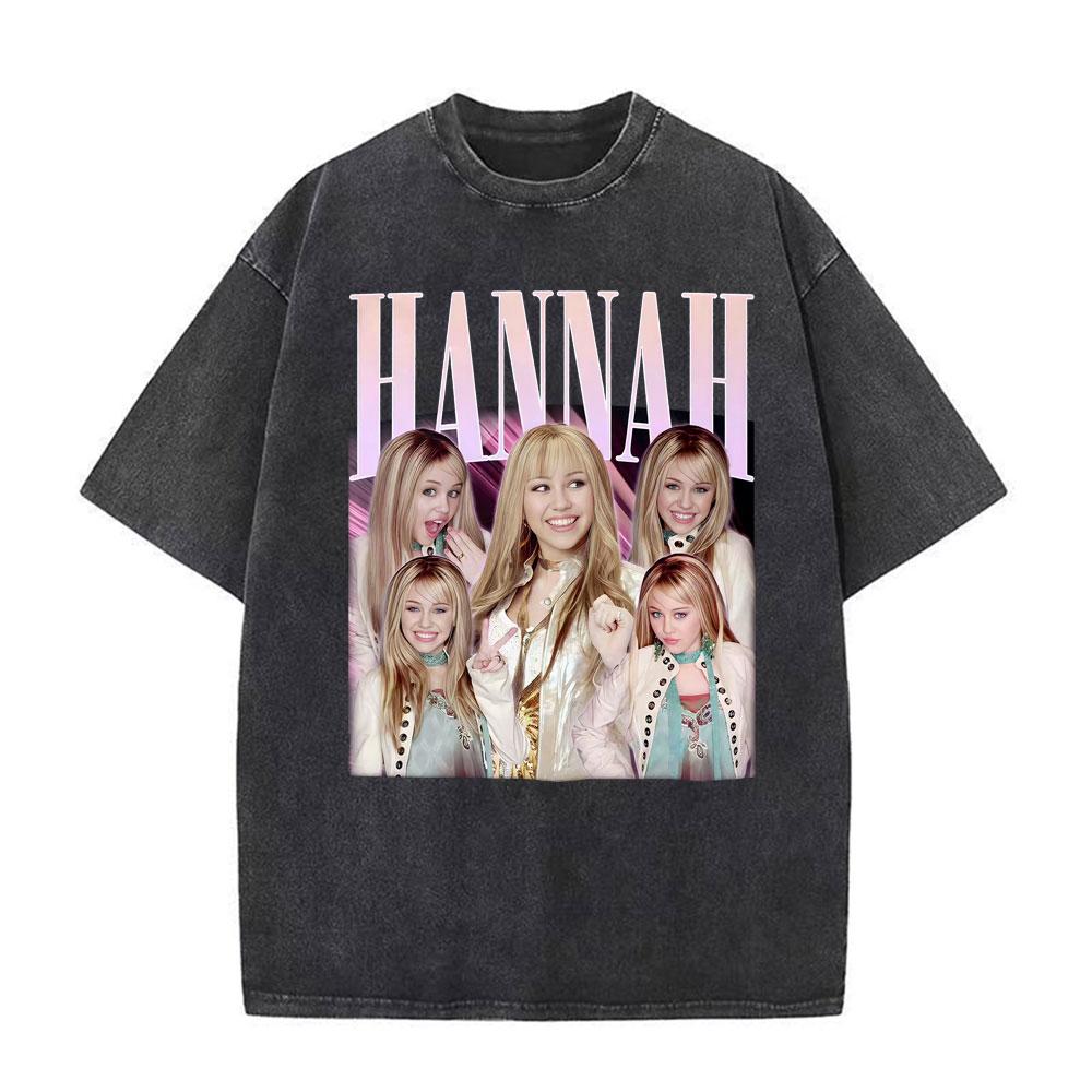 Vintage TV Character Pop Star Singer Hannah Montana T Shirts Unisex Women Fashion Aesthetic Washed Short Sleeve Tshirts Streetwear