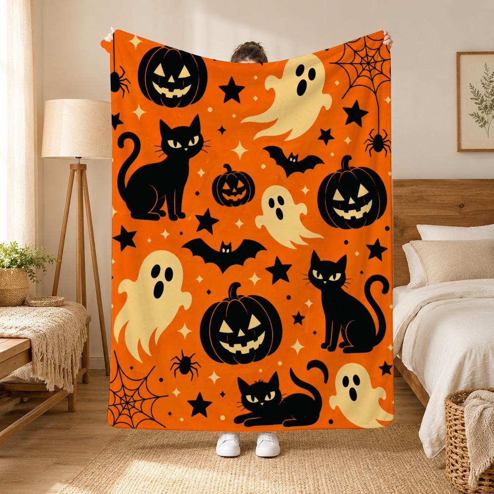 Cozy Halloween Throw 240G Flannel Blanket, Suitable For Sofas, Beds, Offices, Exquisite Gift Blankets