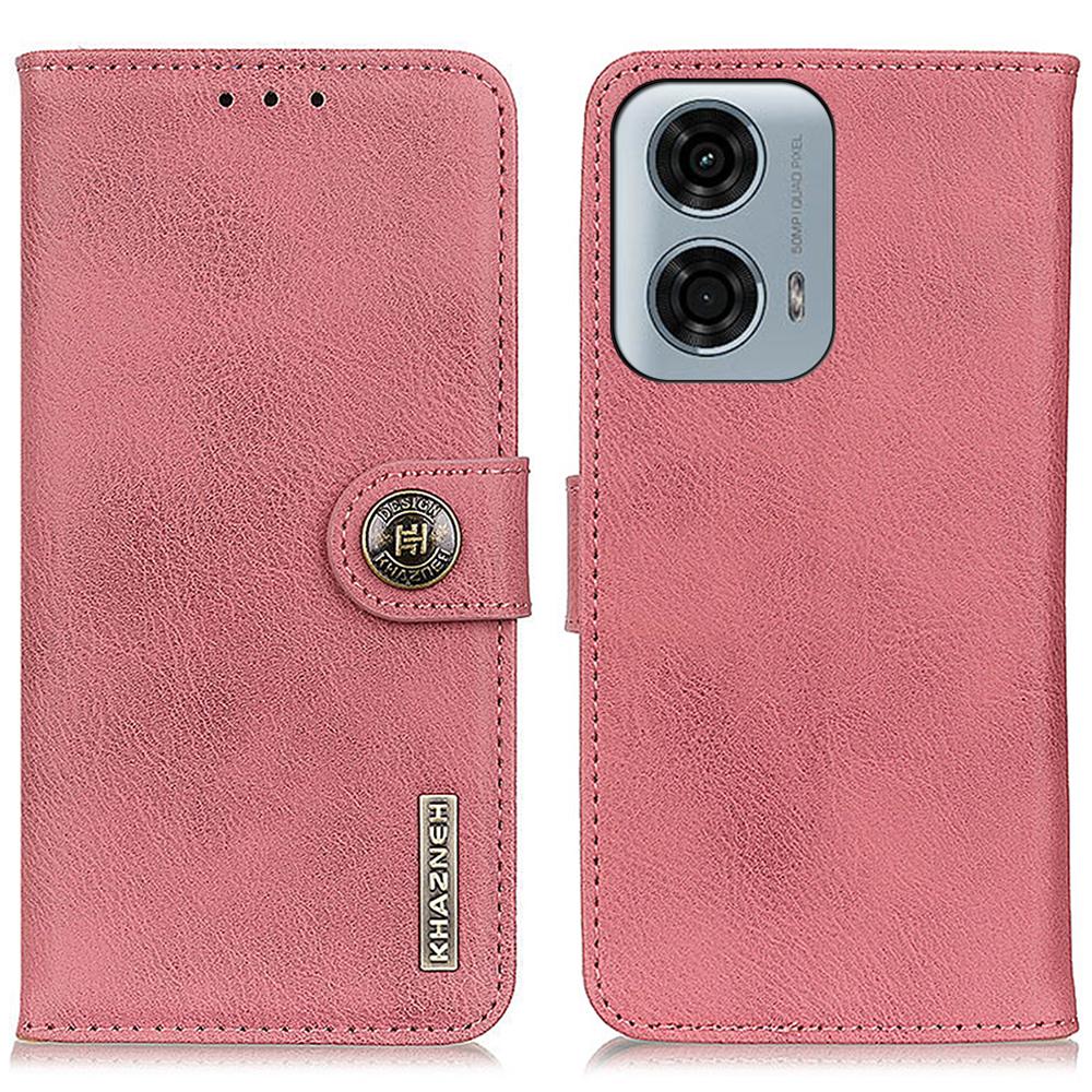KHAZNEH For Motorola Moto E14 4G/G04 4G/G04s 4G/G24 4G Phone Case Leather Wallet Cowhide Texture Cover