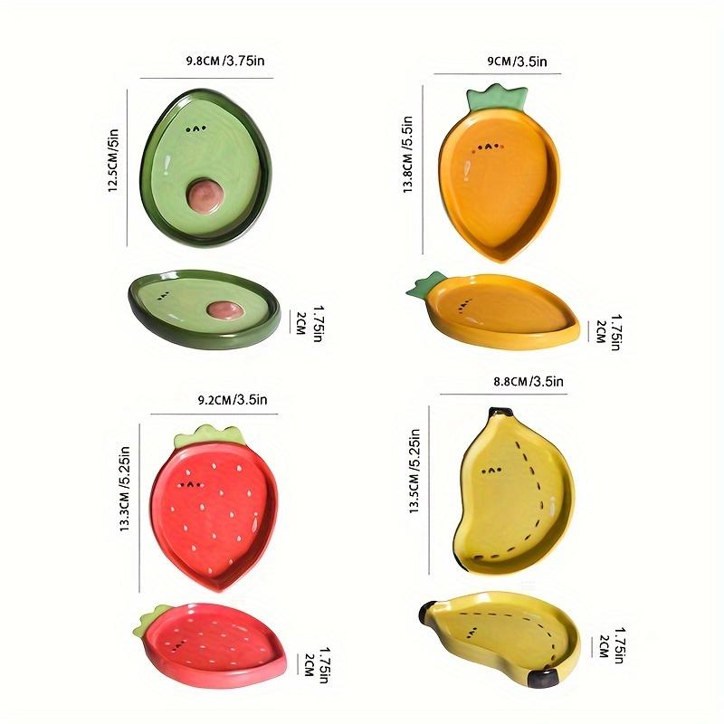 4pcs Ceramic Snack Plates , Cute Cartoon Fruit Design ,Orange Slice, Avocado, Strawberry, Corn, for Desserts, Dips, Sushi , Seasonings