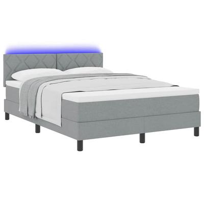 Box Spring Bed with Mattress and LED Lights Light Grey 160 X 200 Cm Fabric