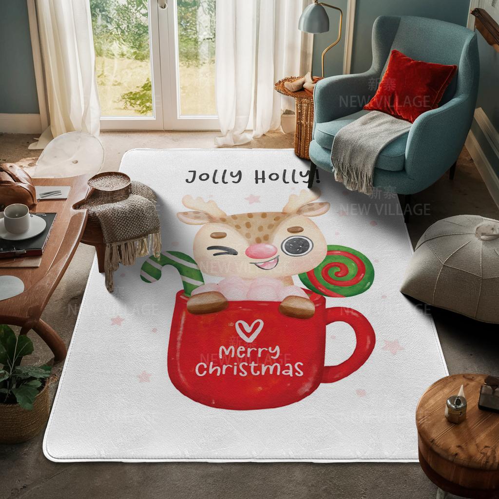 House Entrance Carpet Home Door Mat Living Room Bath Foot Bathroom Non-slip Water Absorption Rugs Bath Merry Christmas Winter