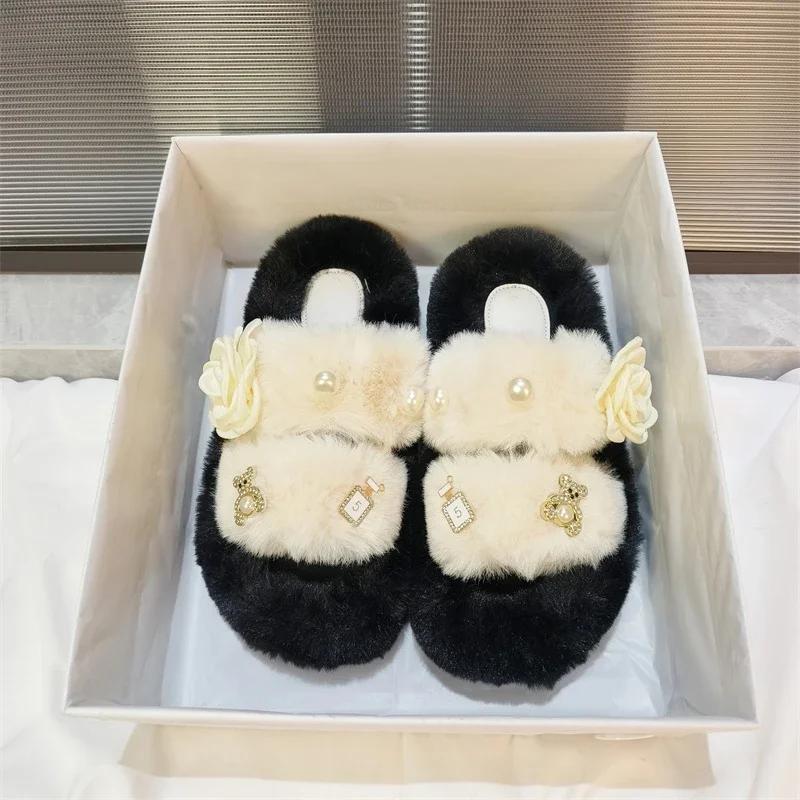 

Мода 2024 Нове жіноче взуття Відкритий носок Жіночі тапочки Осінні замшеві Теплі Змішані кольори Плоскі Повсякденні Зручні тапочки Zapatillas Mujer 40 off білий колір