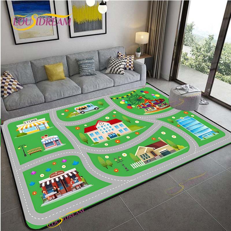 Alfombra Road Traffic Rout Map Carpet Living Room Sofa Coffee Table Bedroom Rugs Kitchen Kid Play Anti-slip Floor Mat Home Decor