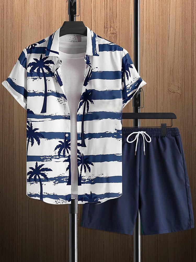 Hawaiian Coconut 3D Printed Men's Clothing Shirt Summer Short-sleeved Top Beach Shorts Two-piece Casual Vacation Casual Sets
