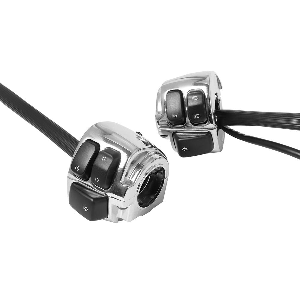 1"25mm Handlebar Control Switch Motorcycle Motorbike Turn Signal Switches Button With Wiring Harness Black/ Chrome For Harley
