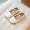 Girls Pearl Strap Mary Jane Shoes Shiny Leather Flat Sole Casual Princess Daily Flats