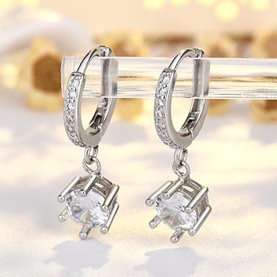 Delicate Round CZ Moissanite Drop Earrings Women Crystal Versatile Gift Fashion  Daily Party  Silver Needle Earrings
