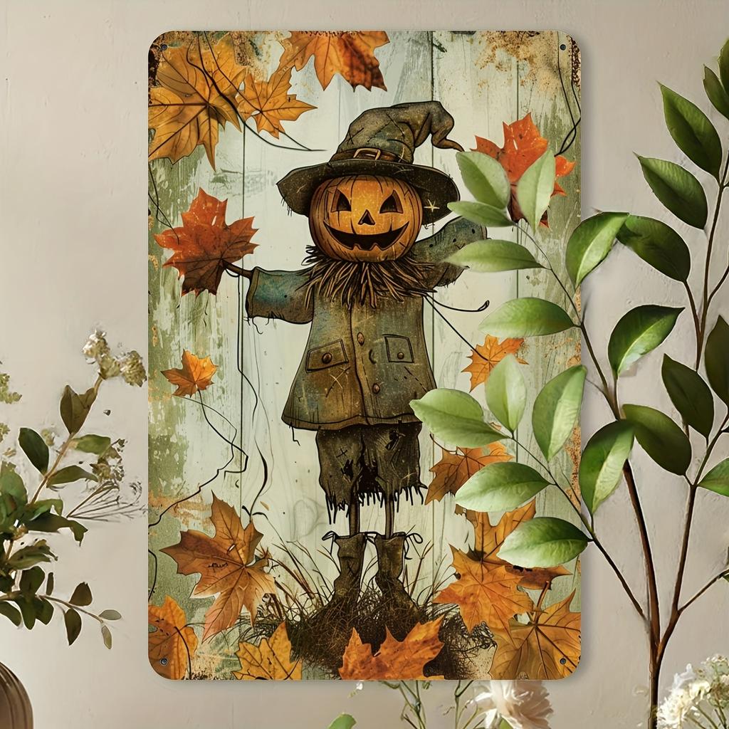 Vintage Pumpkin Scarecrow Metal Tin Sign - 8x12 Inch | Perfect for Gym, Cafe, Garage, Home & Garden Decor
