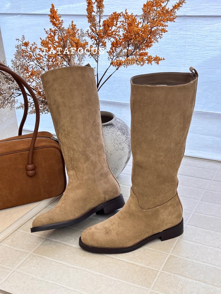 Autumn and Winter New Leather Thick Heel Boots Women's Thin Tall Boots But Knee Elastic Thin Boots Thick Leg Knight Boots