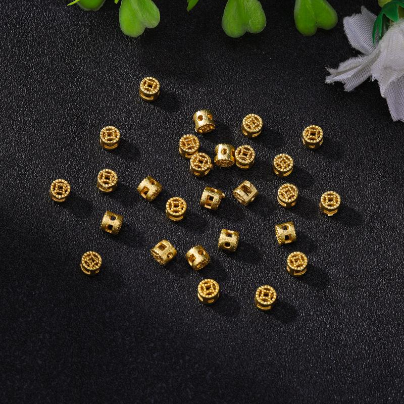 Gold-Plated Rhinestone Four-Leaf Clover Copper Spacer Beads for DIY Bracelets