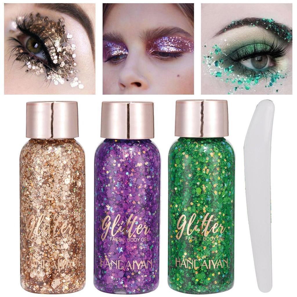 Body Glitter Gel Waterproof Eye Glitter for Girls Body Glitter Gel Sequin Glitter Eyeshadow Glitter Body Gel for and Parties Set, - Kit, 3-Color Gel,
