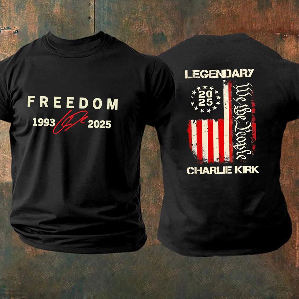 

Freedom Red Signature 1993-2025 Charlie Kirk Tribute Faith Christian side Shirt S