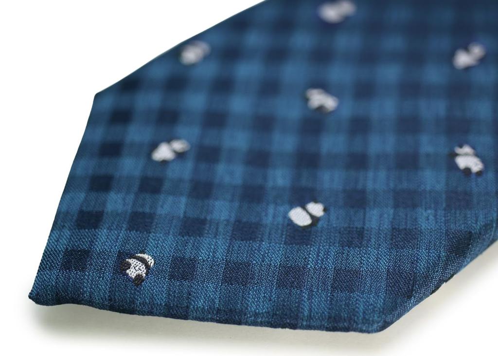 [SIMON CARTER] Simon Carter Panda Gingham Check Silk Tie (Antique Blue)