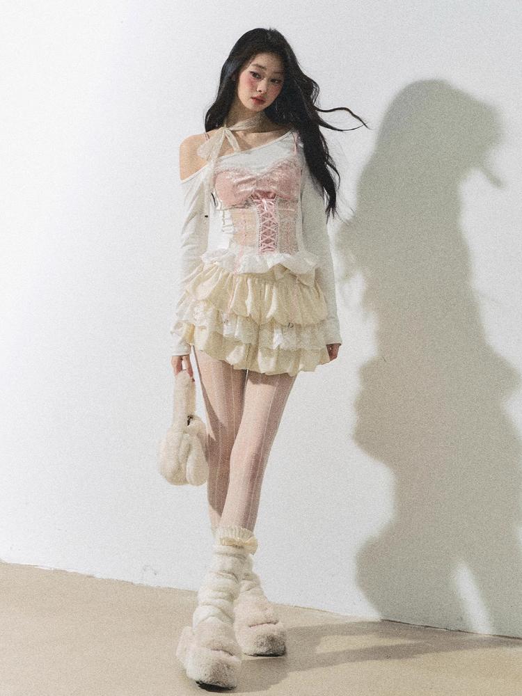 Dantela Spicy Girl Mini fusta plisata Femeii Toamna Iarna A-line Kawaii Sweet Party Fusta Harajuku Coreana Moda Casual Fusta