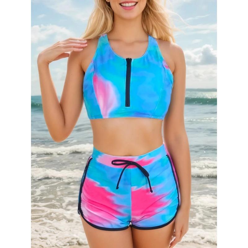 Sporty Bikini 2025 Women High Waist Swimsuit Floral Printed Swimwear Female Bathers Bathing Swimming Swim Suit Beachwear