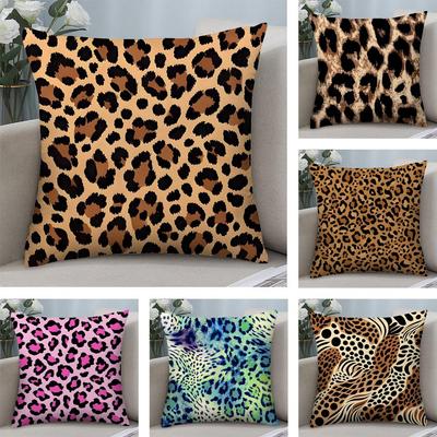 Leopard Print Fashion Cushion Cover Plush Fabric Soft DoubleSided Printed Sofa Warm Winter Home Child Gift Pillow Case